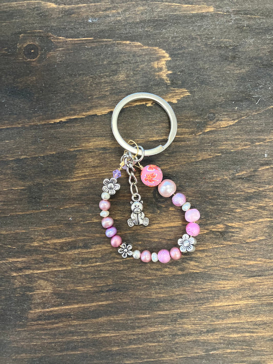 Pink keychain with bear charm